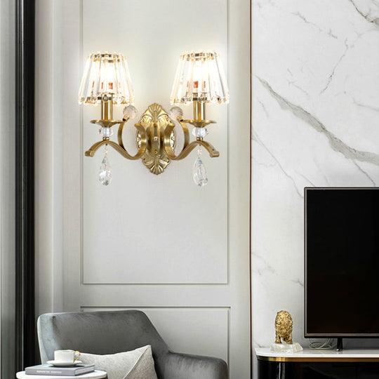 Vintage Brass Cone Wall Sconce Light For Living Room - Traditional Lighting (1/2 Heads) 2 /