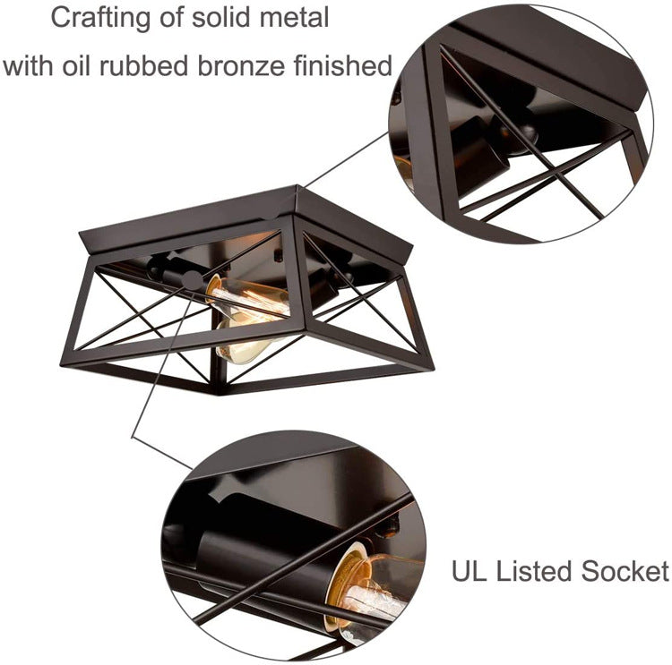 Retro Industrial Wrought Iron Ceiling Light With Black Frame