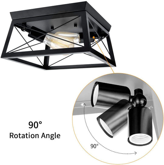 Retro Industrial Wrought Iron Ceiling Light With Black Frame