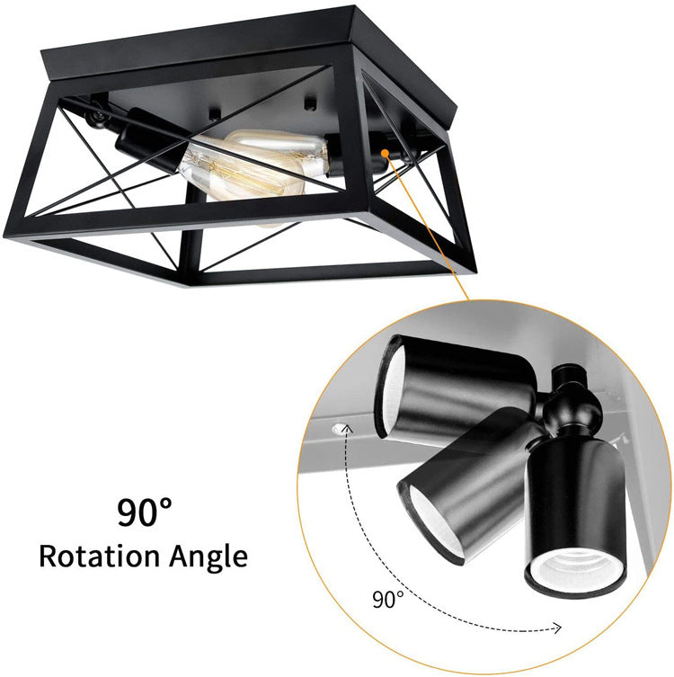 Retro Industrial Wrought Iron Ceiling Light With Black Frame