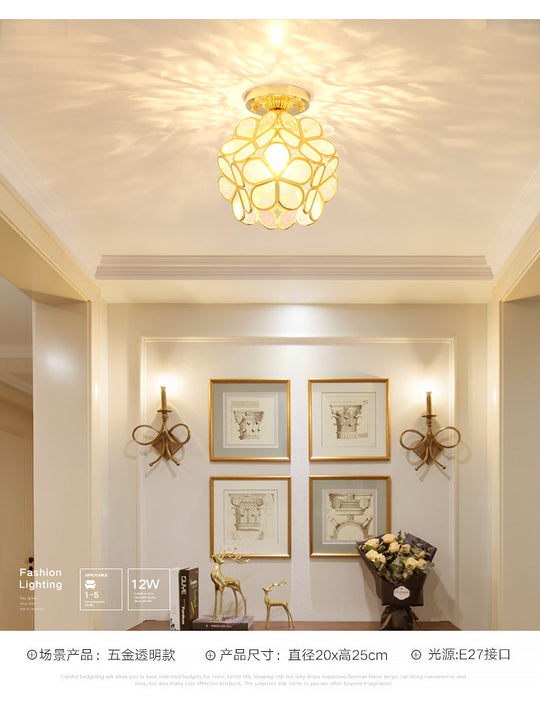 Antique Gold Colonial Style Petal Polyhedron Ceiling Light Flush - Mount Lamp