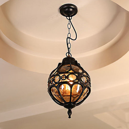 Amber Glass Hanging Pendant Light For Outdoor Balcony - Loft Sphere Design (1 7’/9’ W) In