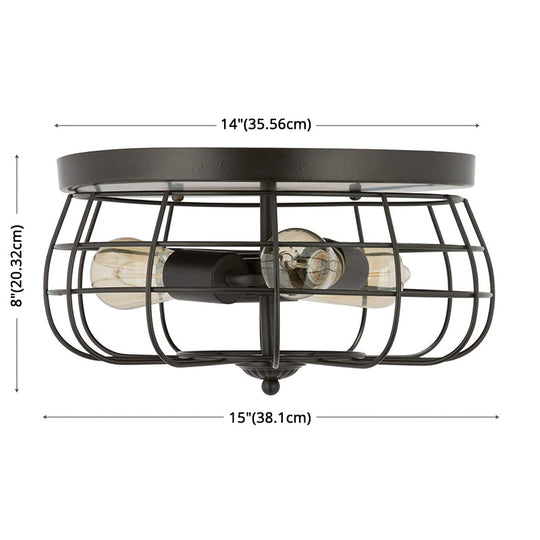 Retro Industrial Metal Ceiling Light Fixture For Hallway - Cage Drum Flush Mount Lighting