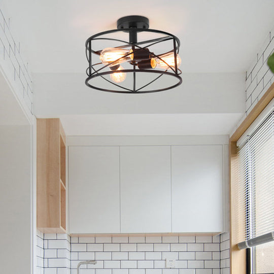 Retro Industrial Metal Flush Mount Ceiling Light For Living Room - Trellis Cage Design
