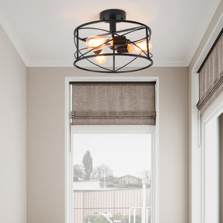 Retro Industrial Metal Flush Mount Ceiling Light For Living Room - Trellis Cage Design