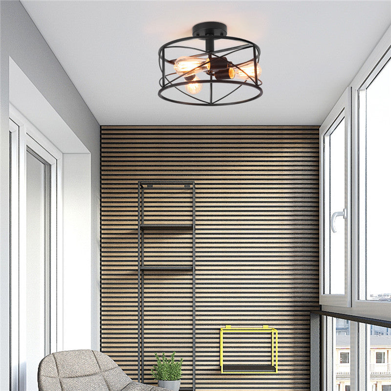 Retro Industrial Metal Flush Mount Ceiling Light For Living Room - Trellis Cage Design