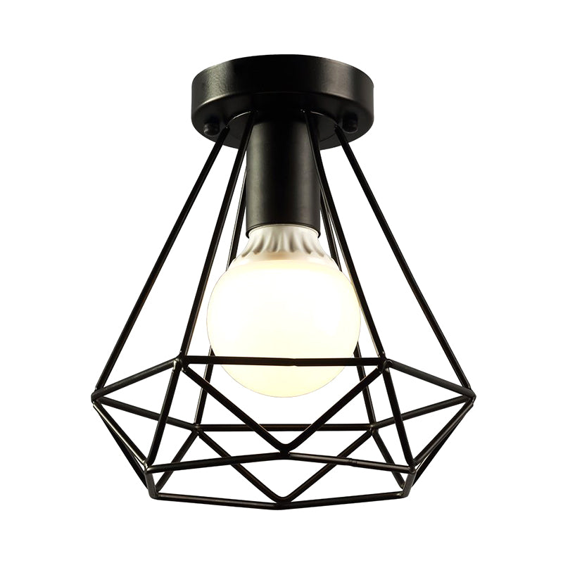 Diamond Cage Semi Flush Mount Ceiling Light Fixture – Retro Industrial Style For Restaurants