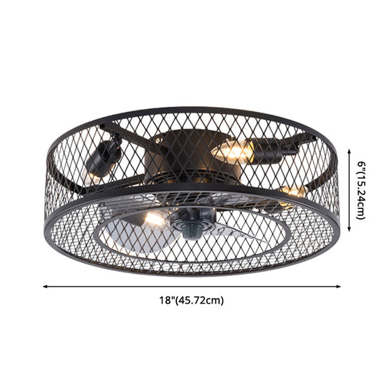Semi Flush Mount Metal Ceiling Light Fixture - Industrial Style Cage Drum For Bedroom