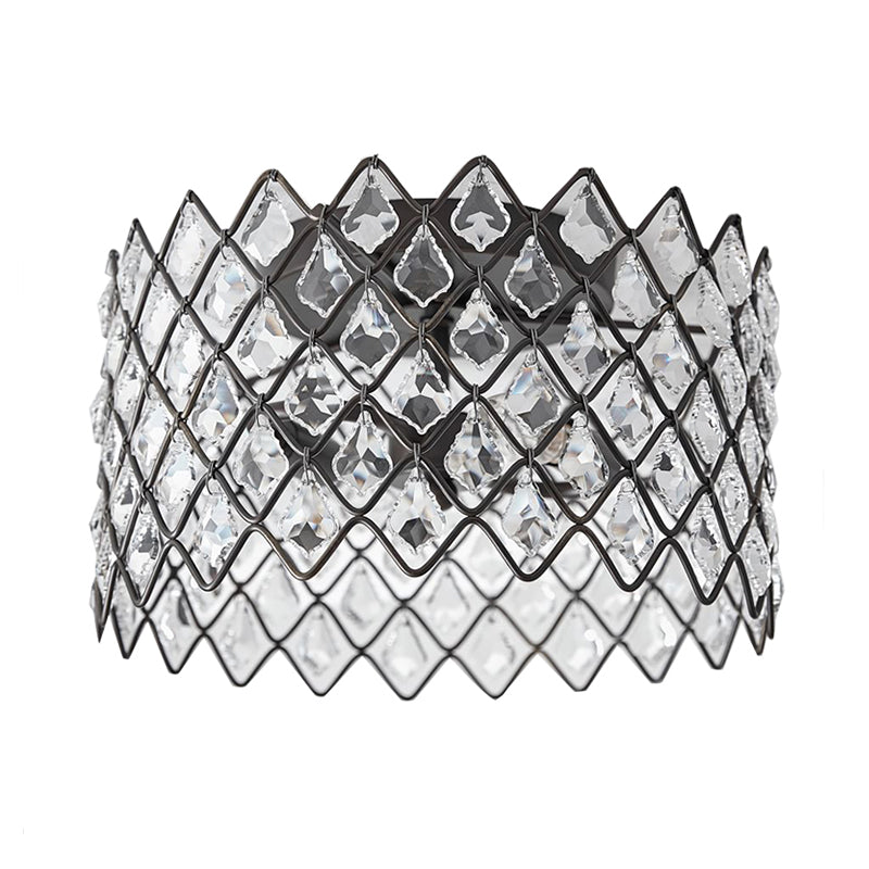 Crystal - Decorated Metal Semi Flush Light: Contemporary Indoor Ceiling Lighting In Black 3/5