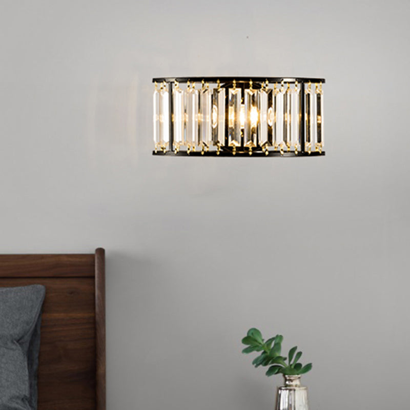 Contemporary Black/Gold Wall Lighting: Clear Crystal Half Cylinder Lamp With 1 Light