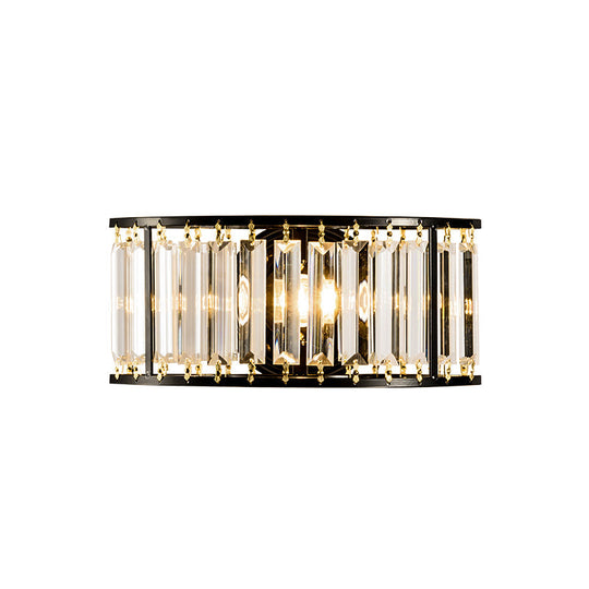 Contemporary Black/Gold Wall Lighting: Clear Crystal Half Cylinder Lamp With 1 Light