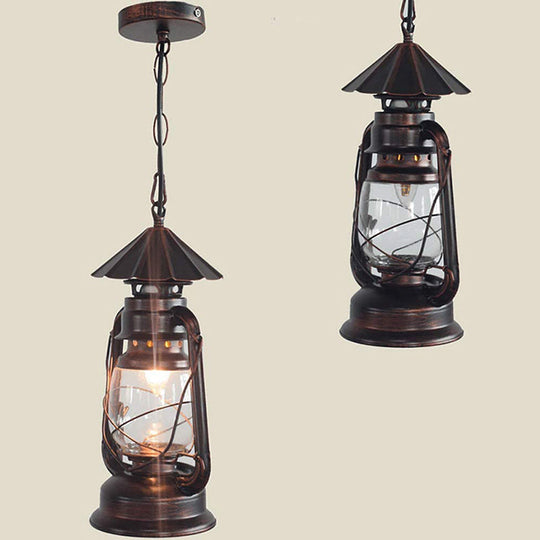 Rustic Metal Pendant Light Fixture - Kerosene Lamp Inspired Nautical Hanging 1-Light