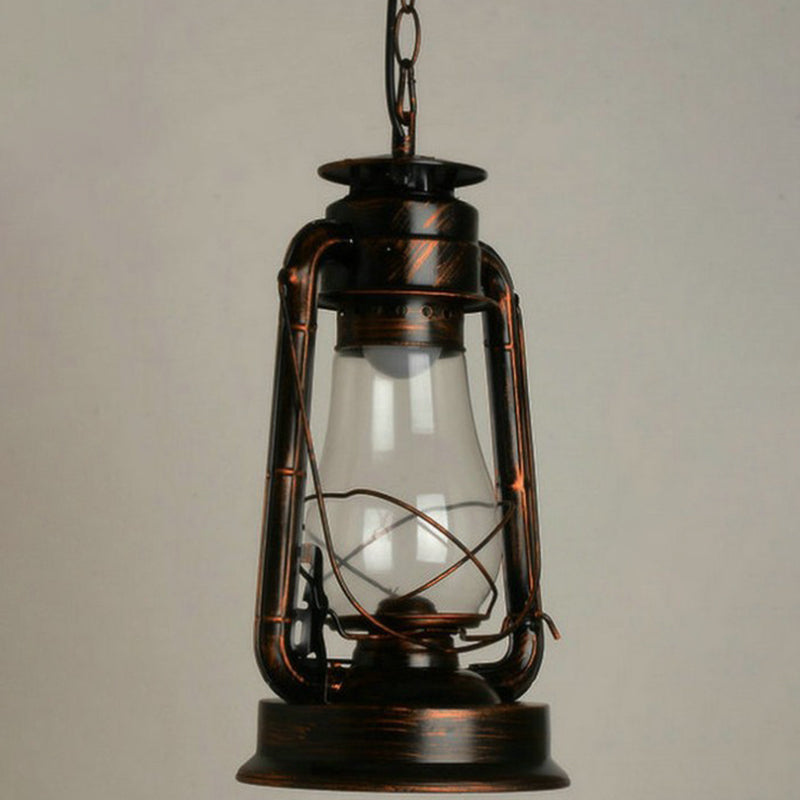 Rustic Metal Pendant Light Fixture - Kerosene Lamp Inspired Nautical Hanging 1-Light Rust / Lantern