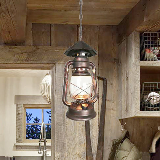 Rustic Metal Pendant Light Fixture - Kerosene Lamp Inspired Nautical Hanging 1-Light