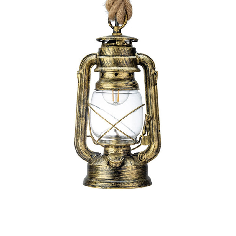 Transparent Glass Nautical Bedside Pendant Lantern Ceiling Lamp With Hemp Rope