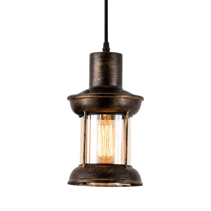 Country Style Clear Glass Lantern Pendant Light With Pendulum | Bronze Finish 1-Bulb Fixture