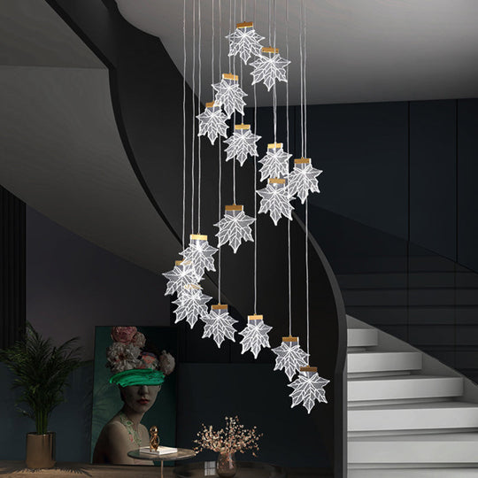 Maple Leaves Pendant Led Suspension Lamp - Simplicity Acrylic Gold Design For Stairs