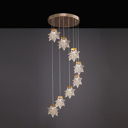 Acrylic Gold Led Pendant Lamp With Maple Leaf Cluster Design For Staircases 8 /