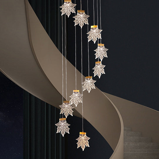 Maple Leaves Pendant Led Suspension Lamp - Simplicity Acrylic Gold Design For Stairs 10 /