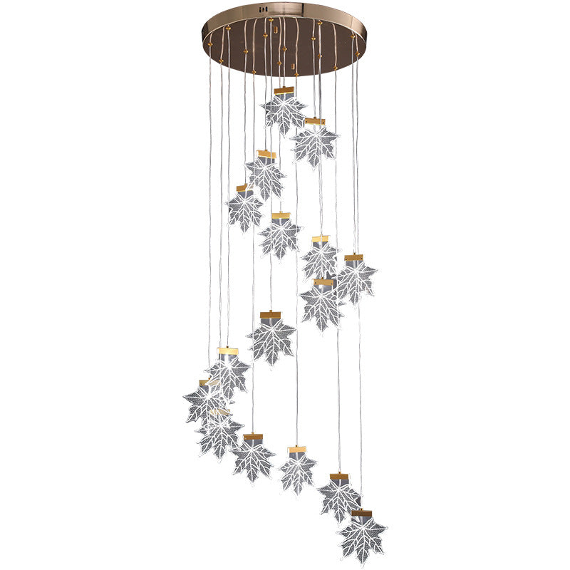 Acrylic Gold Led Pendant Lamp With Maple Leaf Cluster Design For Staircases