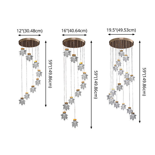 Acrylic Gold Led Pendant Lamp With Maple Leaf Cluster Design For Staircases