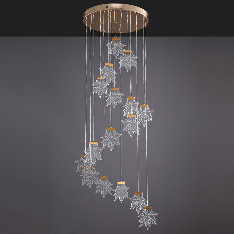 Maple Leaves Pendant Led Suspension Lamp - Simplicity Acrylic Gold Design For Stairs