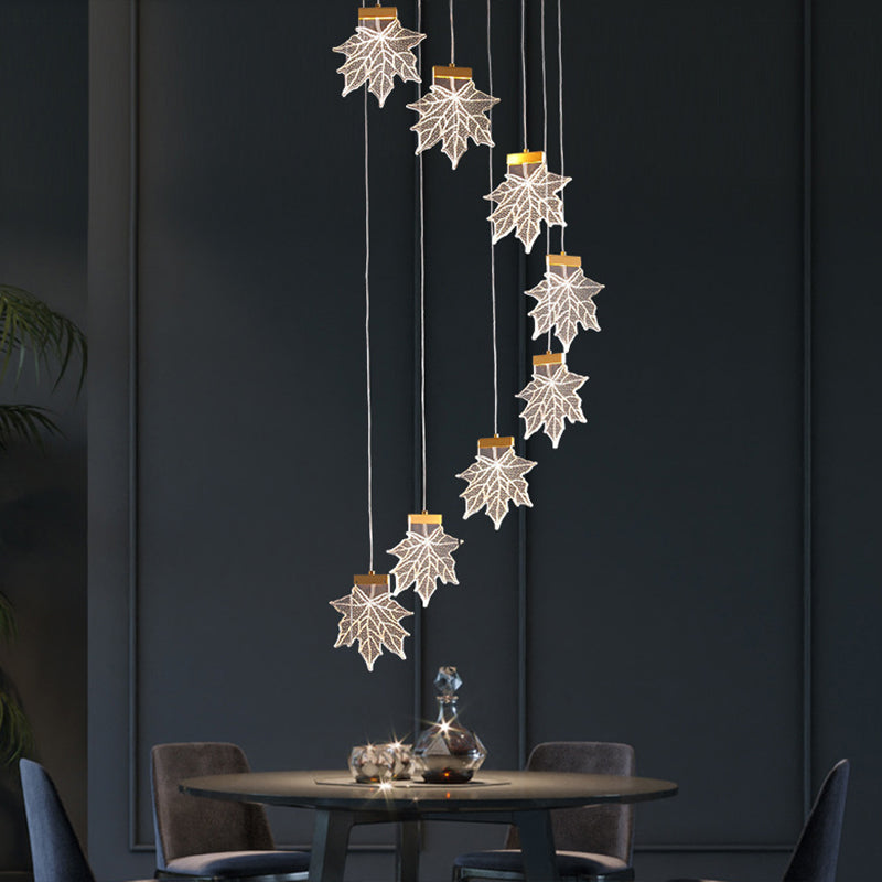 Maple Leaves Pendant Led Suspension Lamp - Simplicity Acrylic Gold Design For Stairs