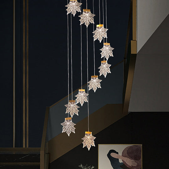 Maple Leaves Pendant Led Suspension Lamp - Simplicity Acrylic Gold Design For Stairs