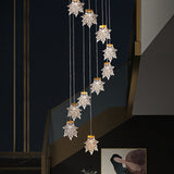 Acrylic Gold Led Pendant Lamp With Maple Leaf Cluster Design For Staircases