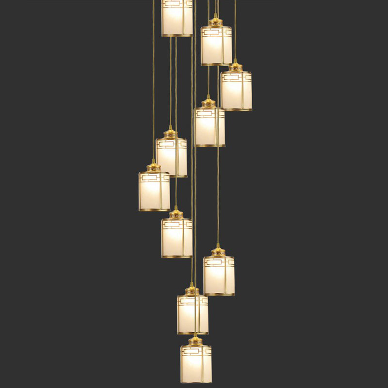 Modern Brass Frosted Glass Pendant Lamp For Duplex House