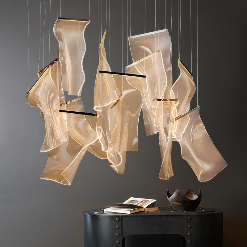 Minimalist Led Ceiling Light - Brass Finish Paper Sheet Inspired Pendant With Acrylic Shade