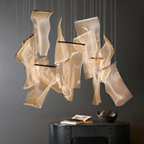 Minimalist Led Brass Finish Ceiling Light With Paper Sheet Design - Multi-Light Pendant Acrylic