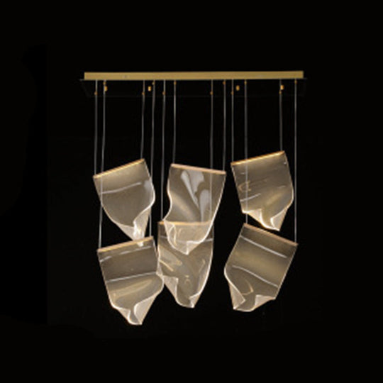 Minimalist Led Brass Finish Ceiling Light With Paper Sheet Design - Multi-Light Pendant Acrylic