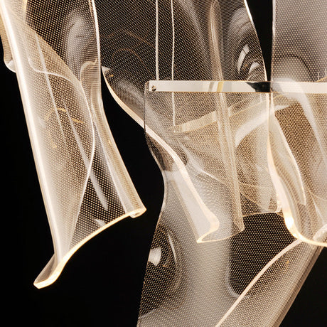 Minimalist Led Brass Finish Ceiling Light With Paper Sheet Design - Multi-Light Pendant Acrylic