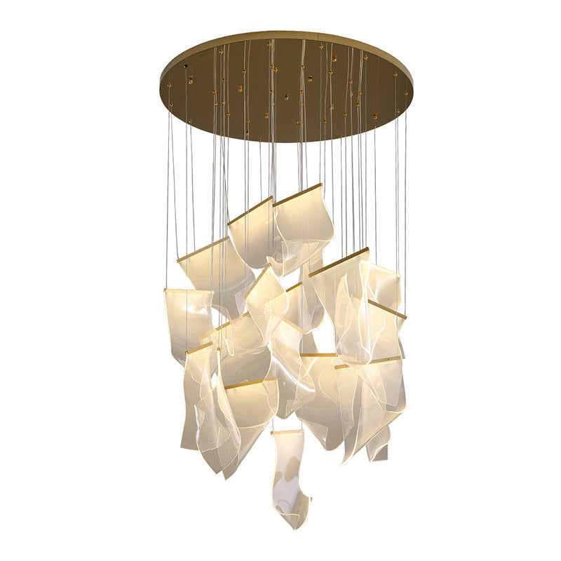 Minimalist Led Brass Finish Ceiling Light With Paper Sheet Design - Multi-Light Pendant Acrylic