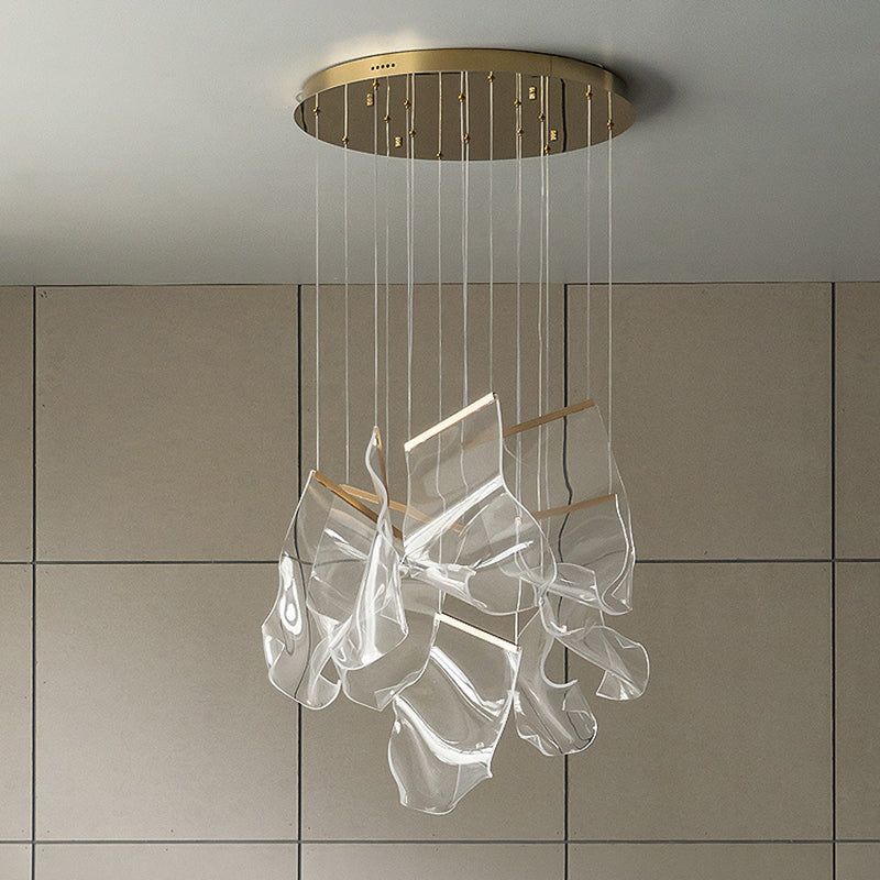 Minimalist Led Ceiling Light - Brass Finish Paper Sheet Inspired Pendant With Acrylic Shade