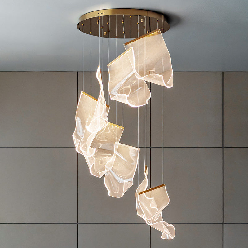 Minimalist Led Ceiling Light - Brass Finish Paper Sheet Inspired Pendant With Acrylic Shade