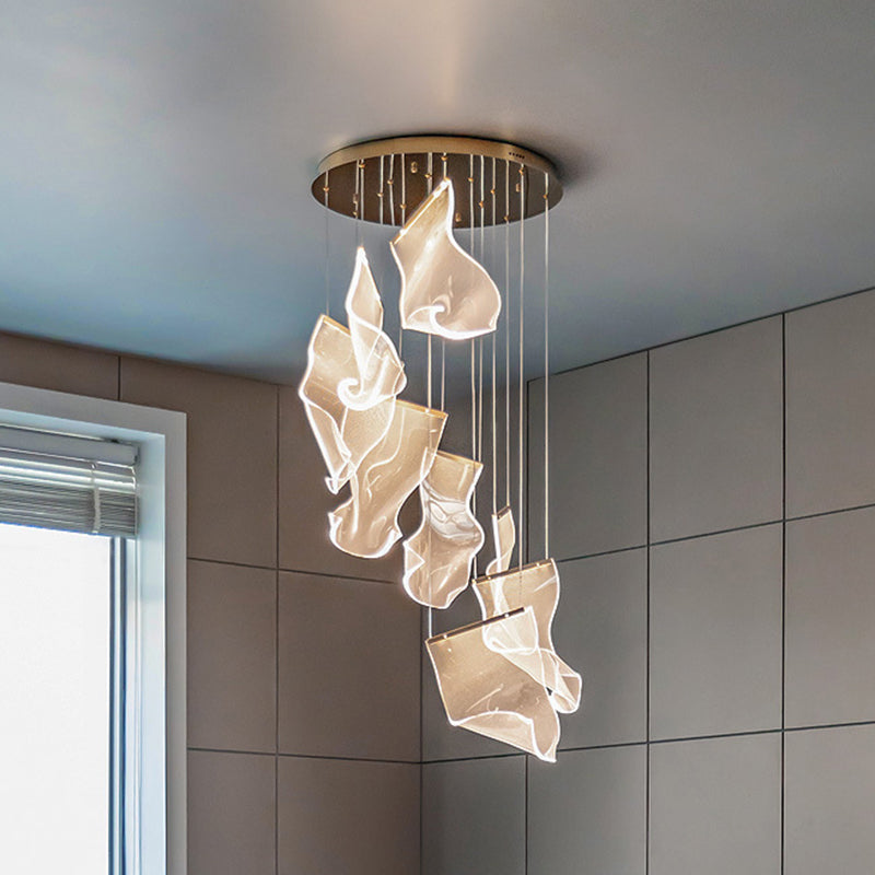 Minimalist Led Ceiling Light - Brass Finish Paper Sheet Inspired Pendant With Acrylic Shade
