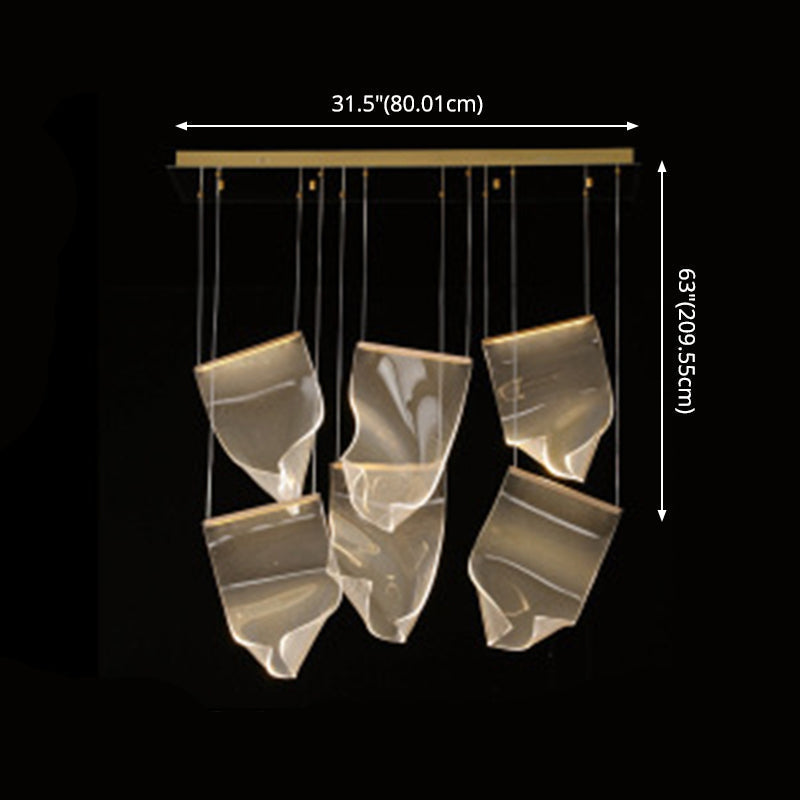 Minimalist Led Brass Finish Ceiling Light With Paper Sheet Design - Multi-Light Pendant Acrylic