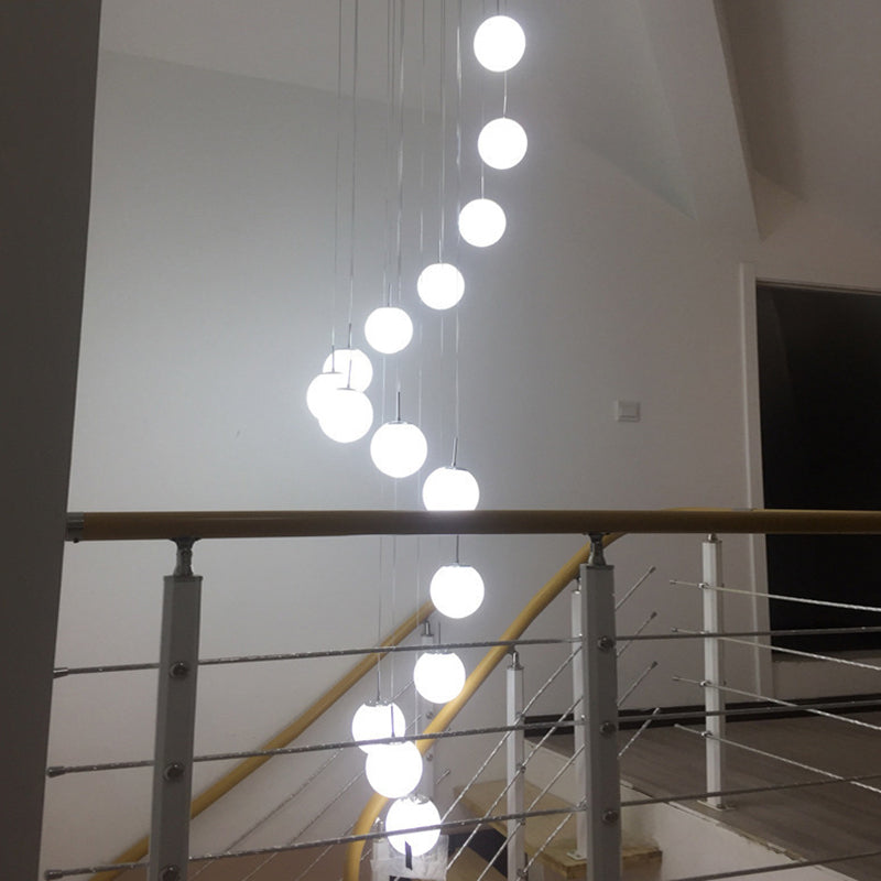 Simplicity Silver Glass Pendant Chandelier - Cream Spherical Design For Lobby Stairs Ceiling Hang