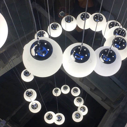 Simplicity Silver Multi Pendant Chandelier - Cream Glass Spherical Ceiling Hang Lamp For Lobby &