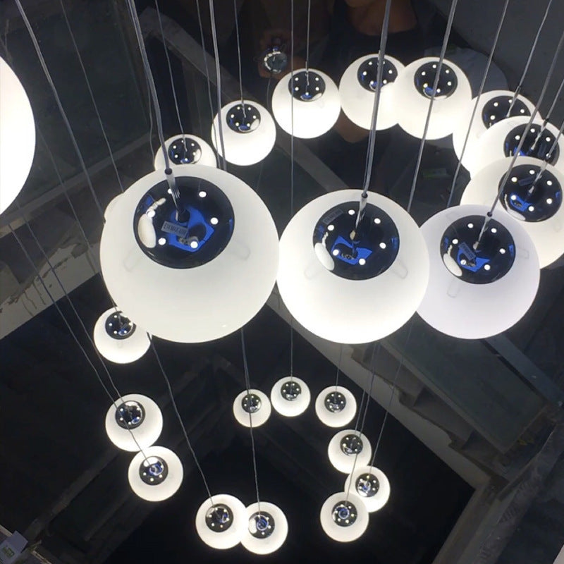 Simplicity Silver Glass Pendant Chandelier - Cream Spherical Design For Lobby Stairs Ceiling Hang