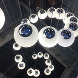 Simplicity Silver Glass Pendant Chandelier - Cream Spherical Design For Lobby Stairs Ceiling Hang