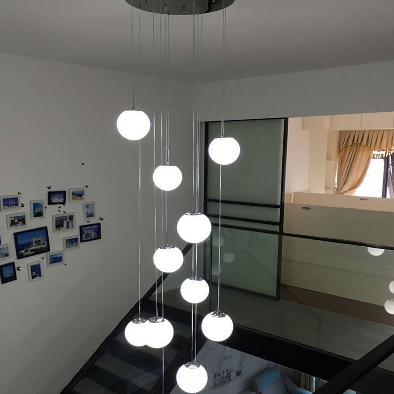 Simplicity Silver Glass Pendant Chandelier - Cream Spherical Design For Lobby Stairs Ceiling Hang
