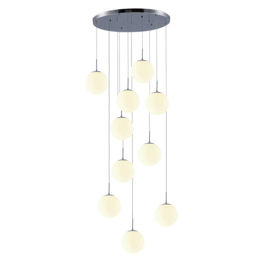 Simplicity Silver Multi Pendant Chandelier - Cream Glass Spherical Ceiling Hang Lamp For Lobby &