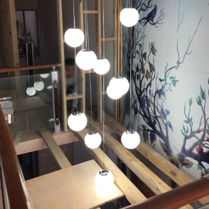 Simplicity Silver Multi Pendant Chandelier - Cream Glass Spherical Ceiling Hang Lamp For Lobby &