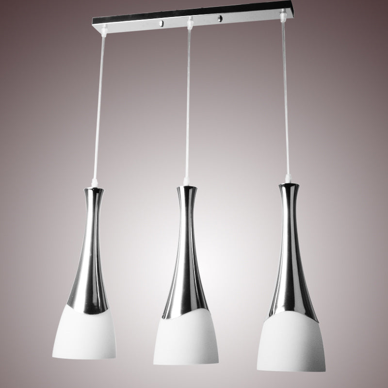 Modern Silver Funnel Shaped Hanging Light Fixture With White Glass Multi Pendant For Diner 3 /