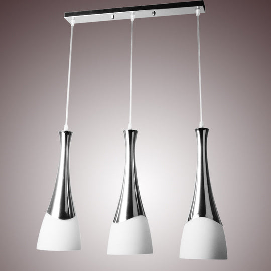 Modern Silver Funnel Shaped Hanging Light Fixture With White Glass Multi Pendant For Diner 3 /