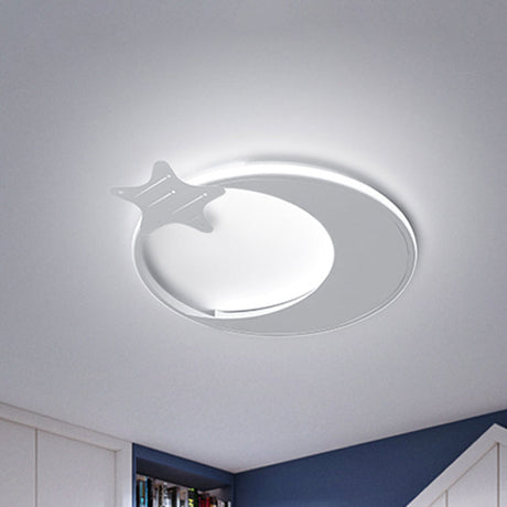 Modern Led Ceiling Flush Light - White Moon And Star Design In Warm/White /