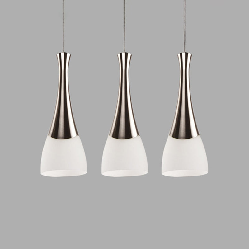 Modern Silver Funnel Shaped Hanging Light Fixture With White Glass Multi Pendant For Diner